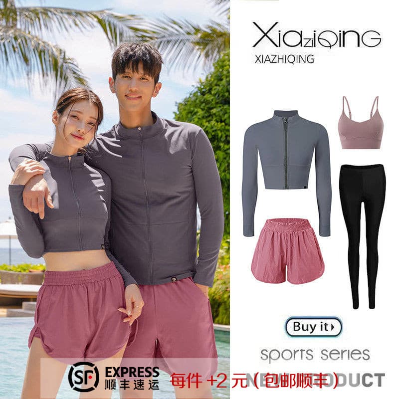 Casal maiô feminino dividido de manga comprida esportes Yoga novo estilo protetor solar terno de mergulho masculino de s