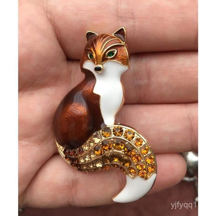 Broche/pin de raposa em esmalte para mulheres com diamantes/presente