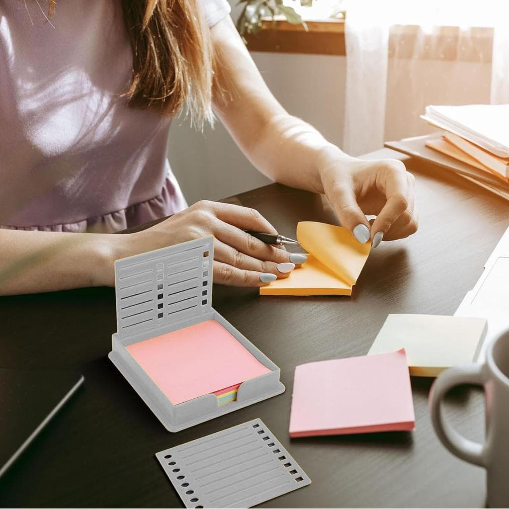 Pinkdayone02-BR Suporte de notas adesivas com 5 estêncil ABS dispensador prático de plástico para escritório em casa e