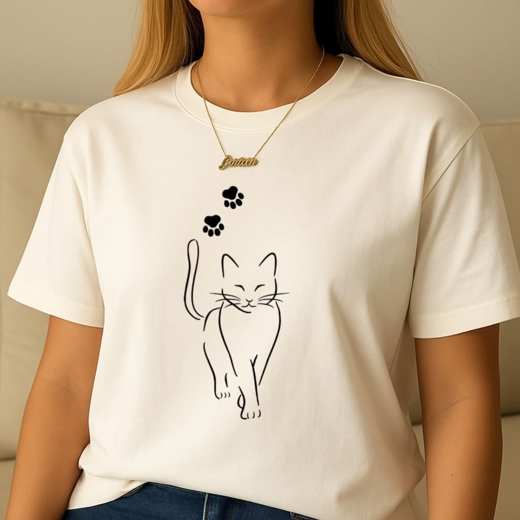 Camiseta Feminina Gatinho Delicado Minimalista Casual Básica Lançamento
