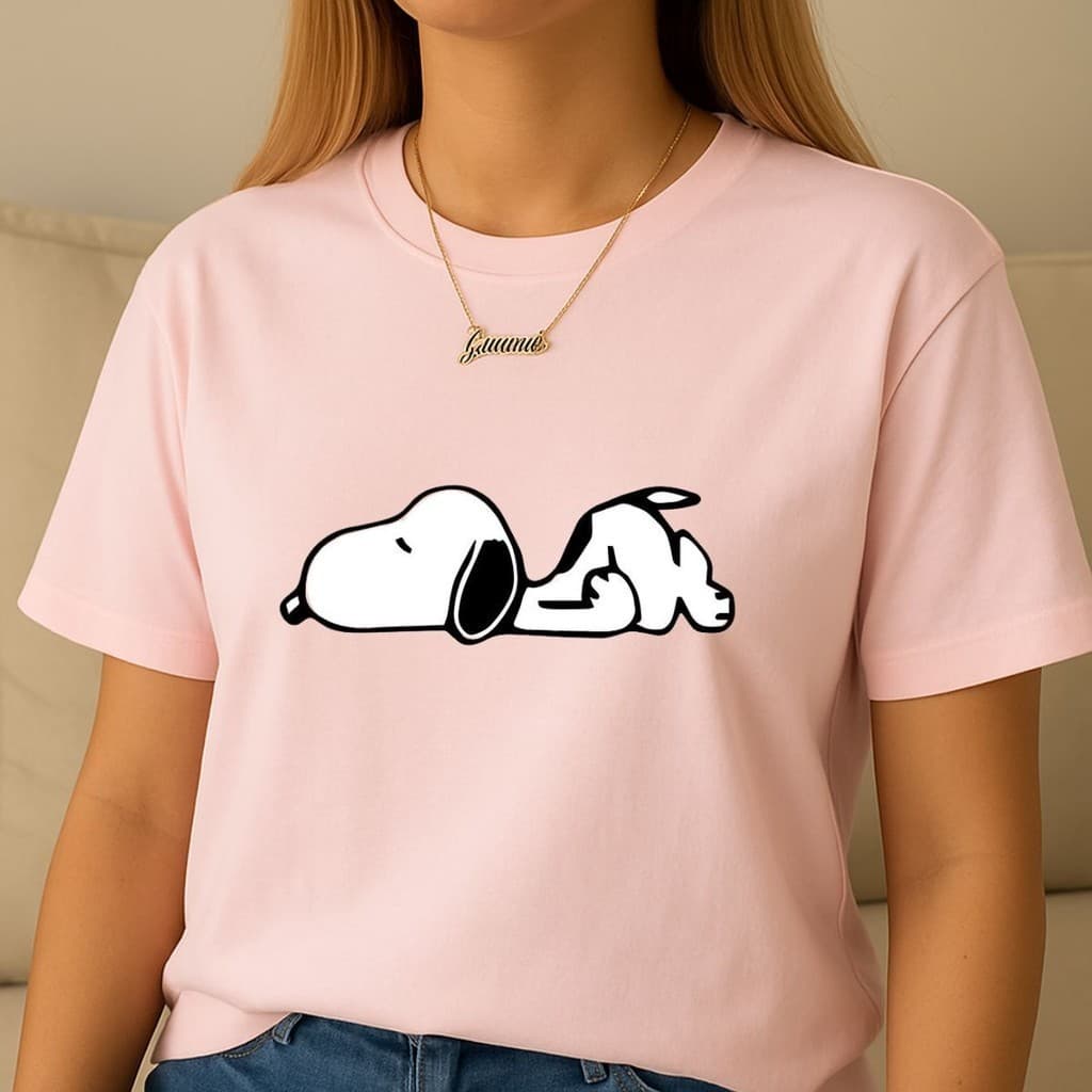 Camiseta Feminina Cartoon Snoopy Modelo Casual Básico Dia Dia Estampa DTF