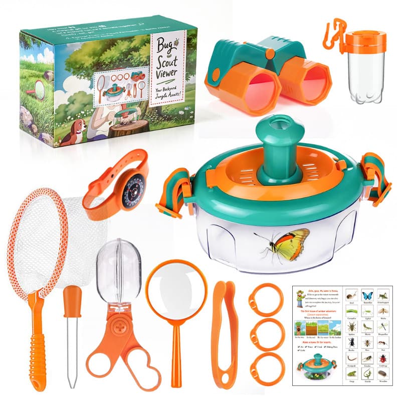 Kit Aventura Infantil Ar Livre Educativo, Caixa Observação de Insetos com Lupa para Acampamento