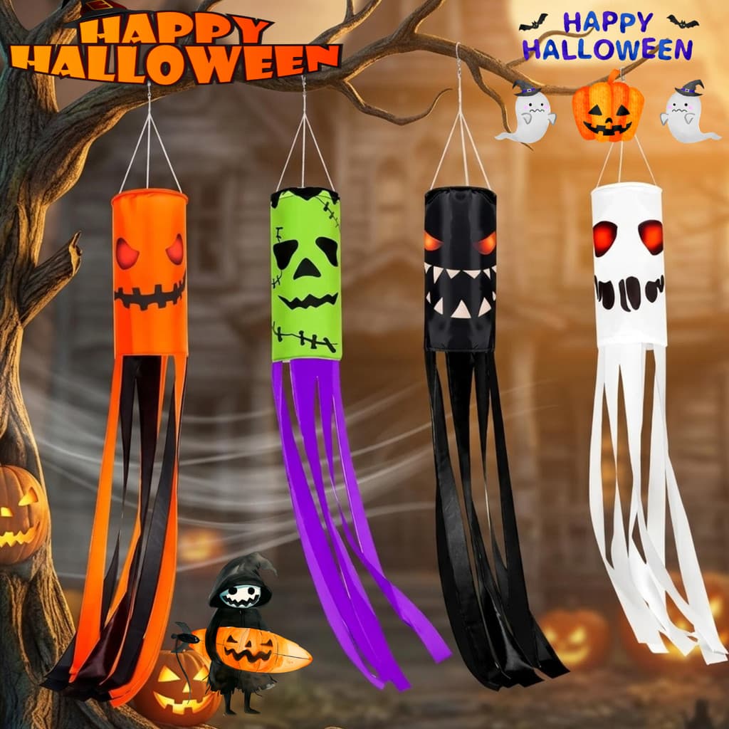 Várias Cores Interior Ao Ar Livre Decoração De Cena De Halloween Prop-Haste De Ferro Cilindro Ornamento De Vento Fitas D
