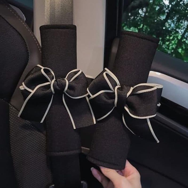 2 Conjuntos De Capas De Cinto De Segurança De Carro Com Laço Fofo Para Mulheres , Meninas E Crianças , Almofada De Cober