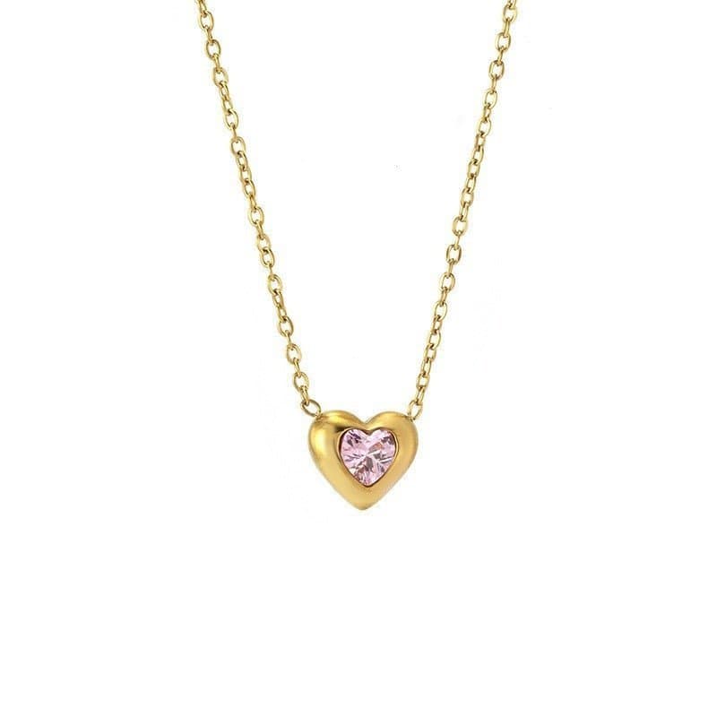 Novo colar com pingente de coração em aço inoxidável 18K para mulheres, corrente simples em formato de coração para clav