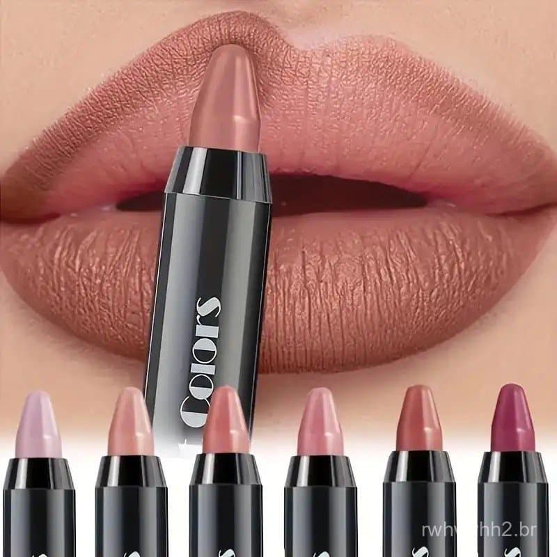 Conjunto de 6 Batons Matte de Longa Duração, Batom Hidratante em Bastão, Batom de Maquiagem Definitivo para Coleção - Ba