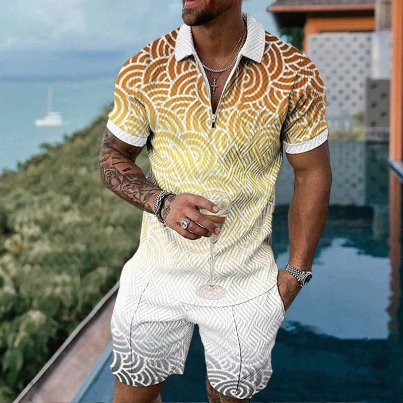 [Venda quente] Comércio exterior transfronteiriço novo estilo masculino 3DPOLO camisa terno lapela manga curta pulôver C