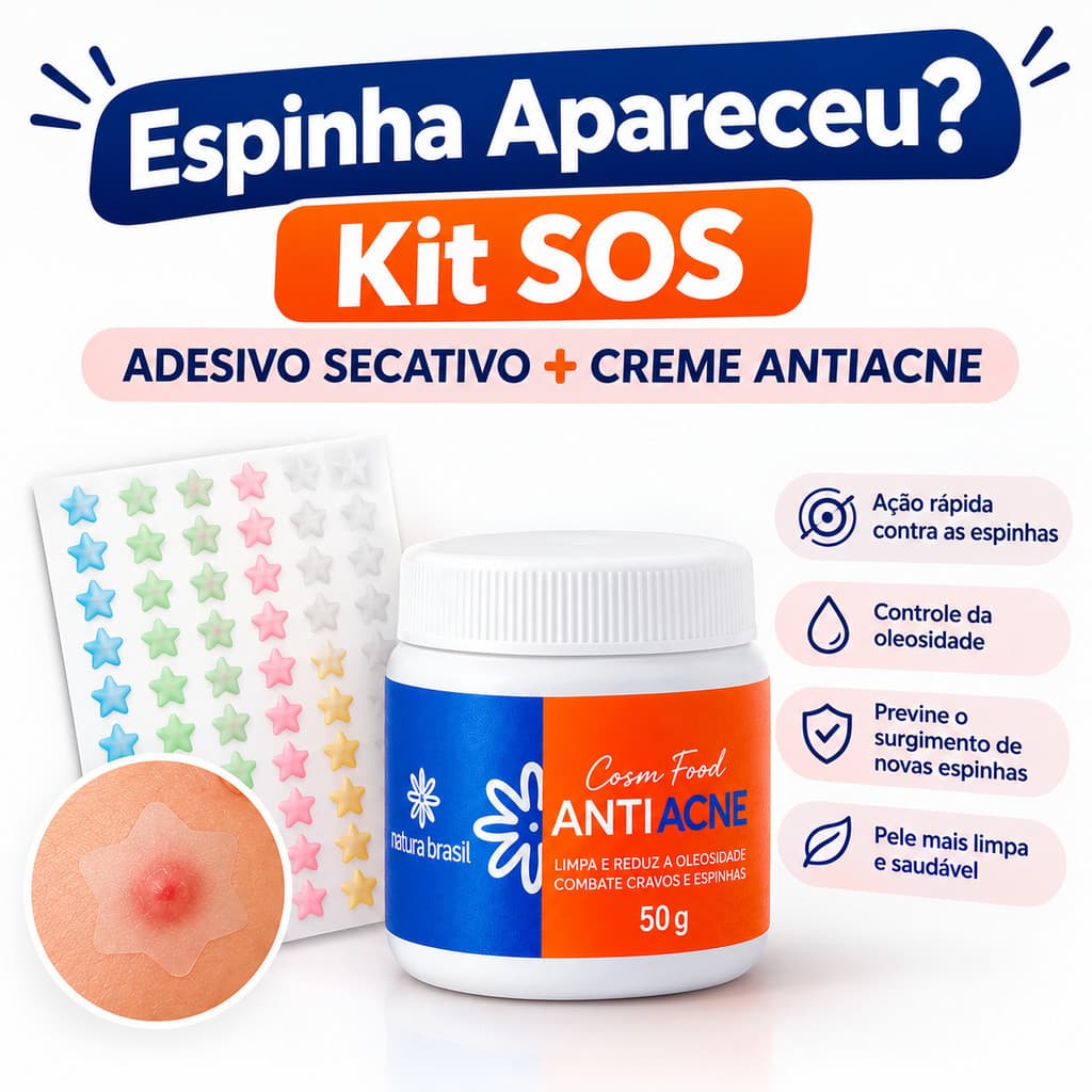 Kit Creme Antiacne + 40 adesivos de acnes secativos de espinhas e oleosidade