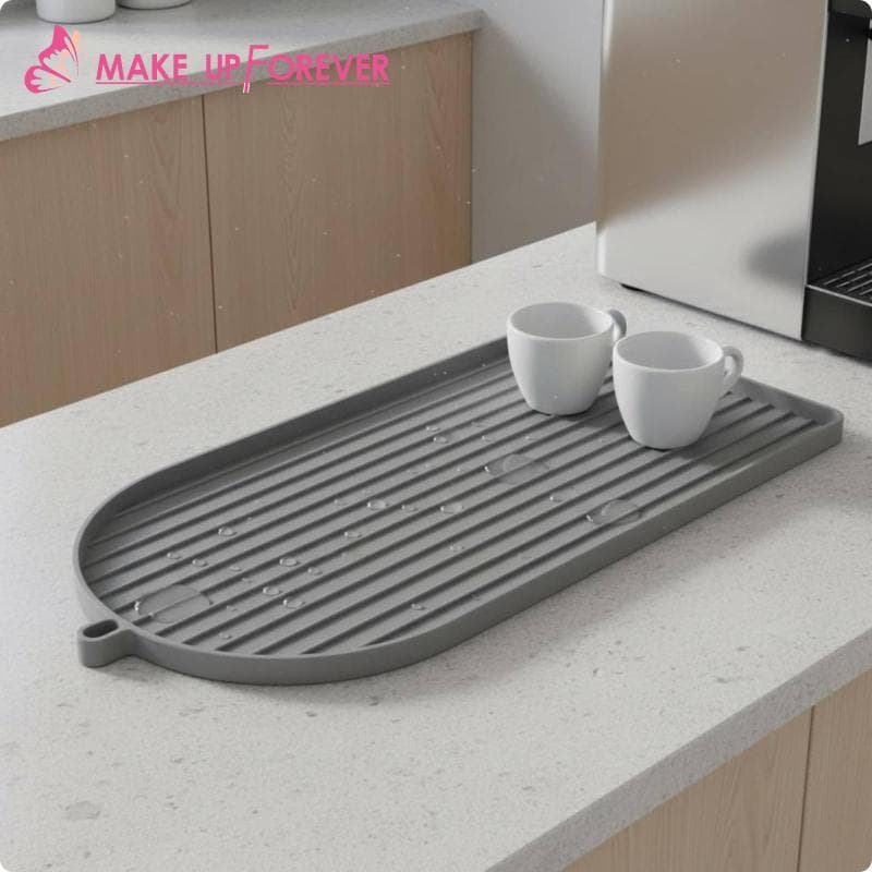 [Shining1] Tapete De Bandeja De Café Antiderrapante Silicone Com Borda Elevada Sob A Máquina Ranhuras De Drenagem Labial