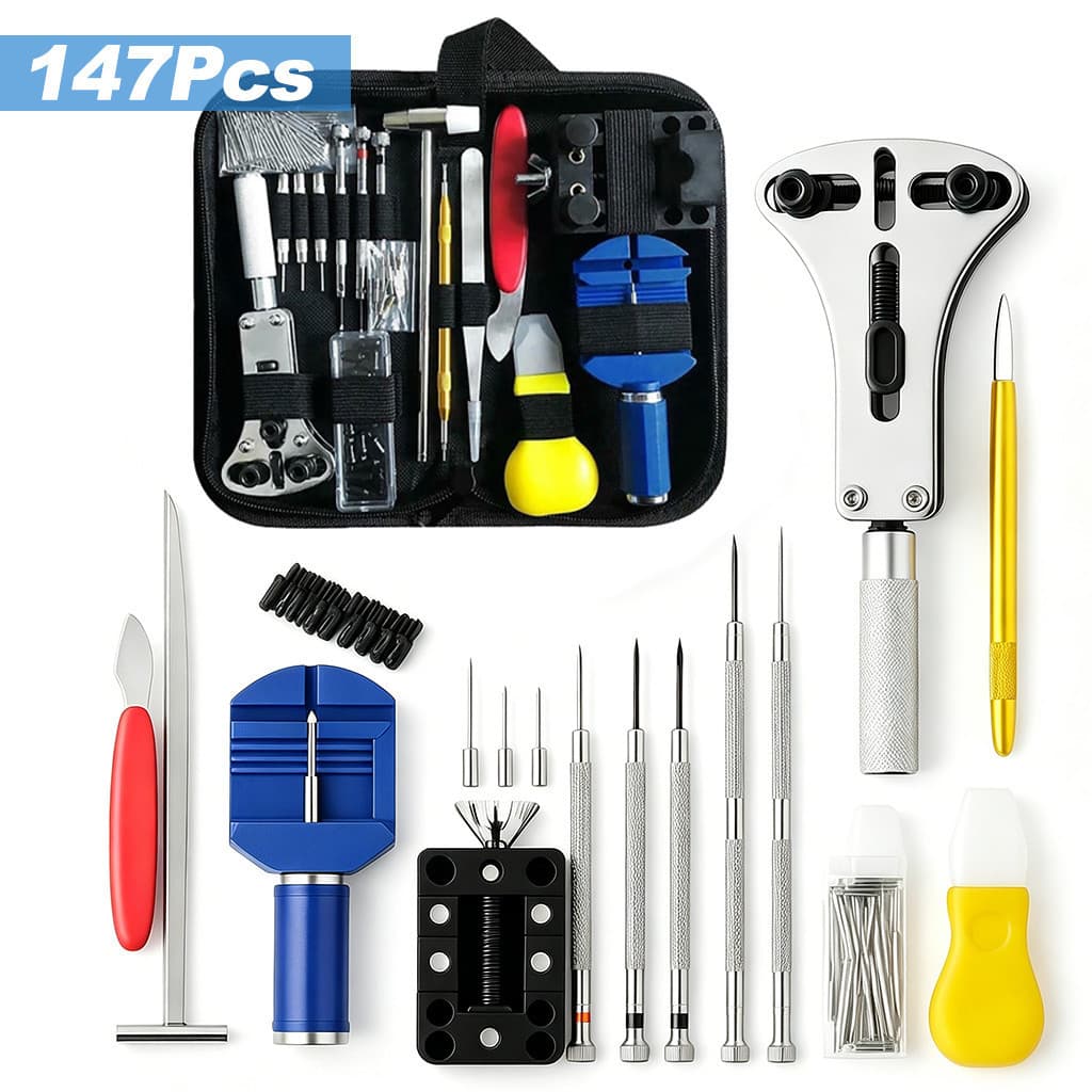 Kit 147 PeçAs Ferramentas Relojoeiro, Reparo RelóGios, Abridor Tampa, Removedor Elos, Troca Bateria Com Estojo PortáTil