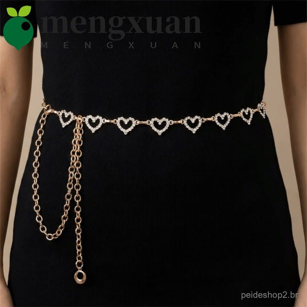 MENGXUAN1 Joias Corporais , Corrente De Cintura De Coração De Strass De Metal Barriga De Biquíni Texturizada Com Borla O