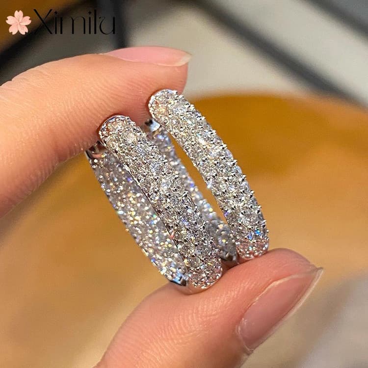 Brincos de diamante originais e versáteis, cheios de luxo discreto, brincos de diamante simples e elegantes para mulh