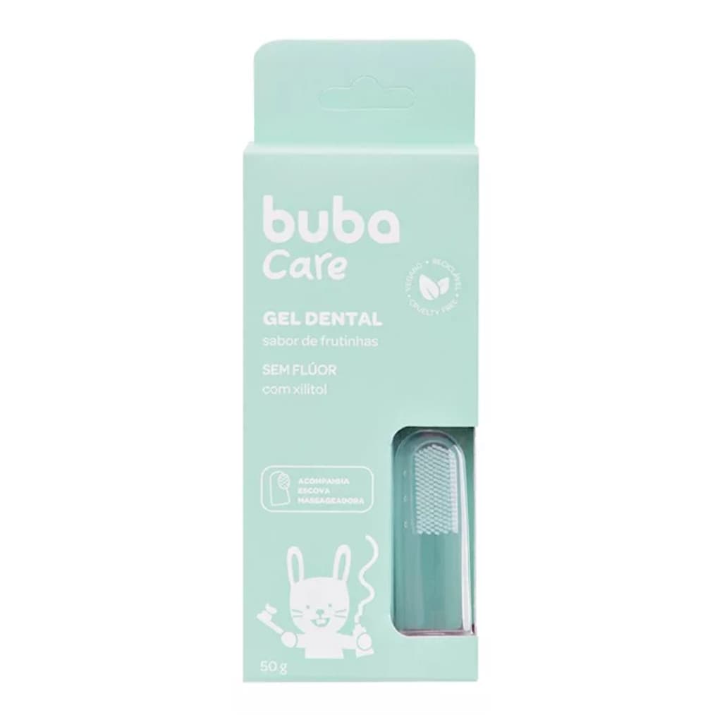GEL DENTAL BUBA CARE SABOR FRUTINHAS SEM FLÚOR COM ESCOVA MASSAGEADORA