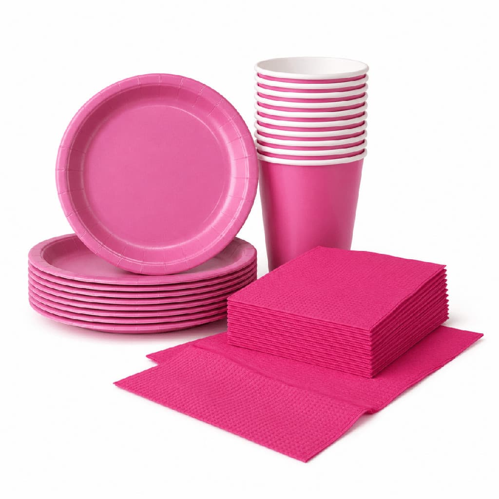 Kit Festa Prato Copo E Guardanapo De Papel Rosa Pink C/ 40 Peças