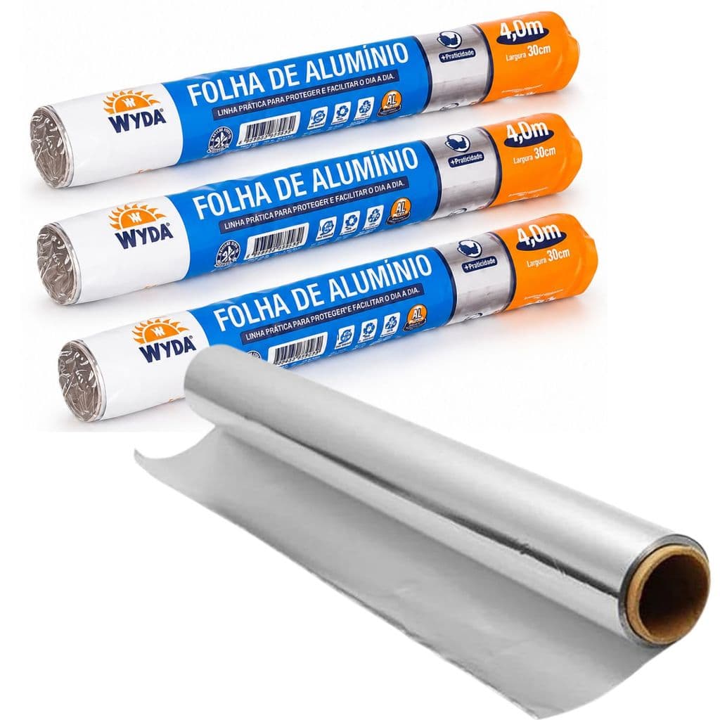 Kit 3 Unidades Rolo Folha Papel Alumínio Wyda 4 Metros