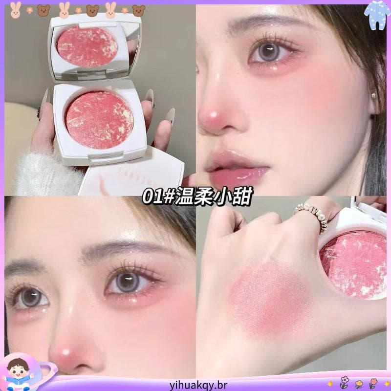 Estilo coreano barriga de porco névoa macia blush expansão cor brilho Nude maquiagem clareamento tez pó assado Rouge blu