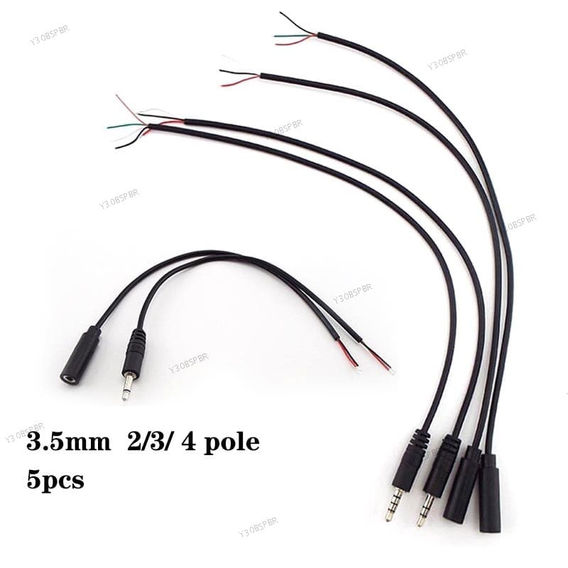 5 Peças 1M 0.3M 3.5mm 3 4 Pólos Estéreo AUX Macho Fêmea Conector De Fio Cabo De Extensão De Áudio Linha De Pino 3.5mm Nú