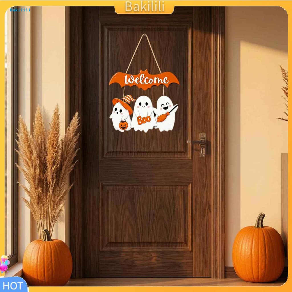 { Bakilili } Decoração De Porta De Fazenda Sazonal De Outono Decorações De Sinalização Halloween Bonito Fantasma Branco