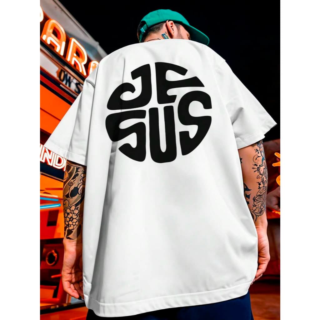 Camiseta Gospel Jesus Cristo 100% Algodão Streetwear Modelagem Larga