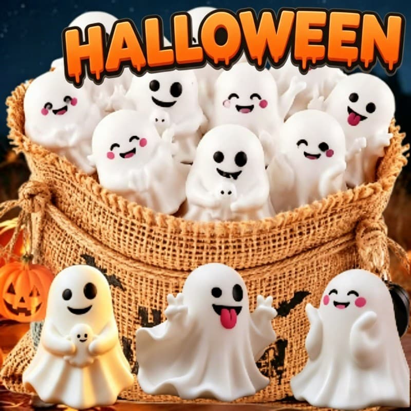 [Decoração De Halloween] Mini Fantasma De Expressão De Resina-Estátua De-Estatueta Branco De Mesa-Topper De Bolo-Enfeite
