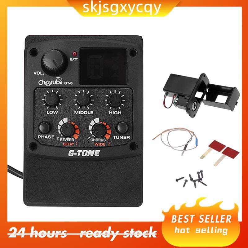G-Tom GT-6 Guitarra Acústica Pré-Amplificador Piezo Captador 3 Bandas EQ Equalizador LCD Sintonizador Reverb Atraso Coro