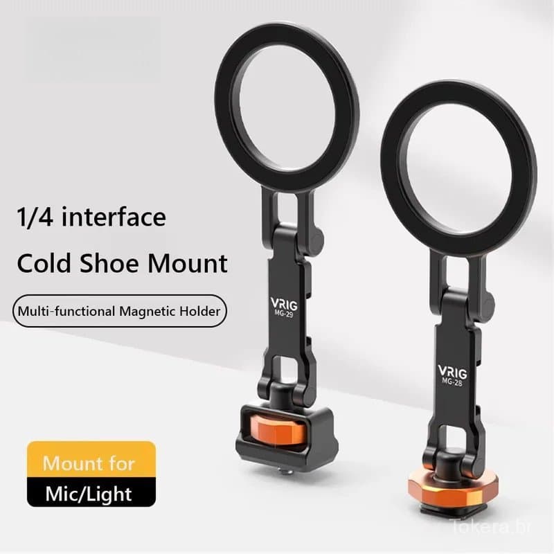Suporte Magnético para Telefone com Montagem Cold Shoe e Rosca de 1/4 para Tripé, Compatível com iPhone, Câmera, Microfo