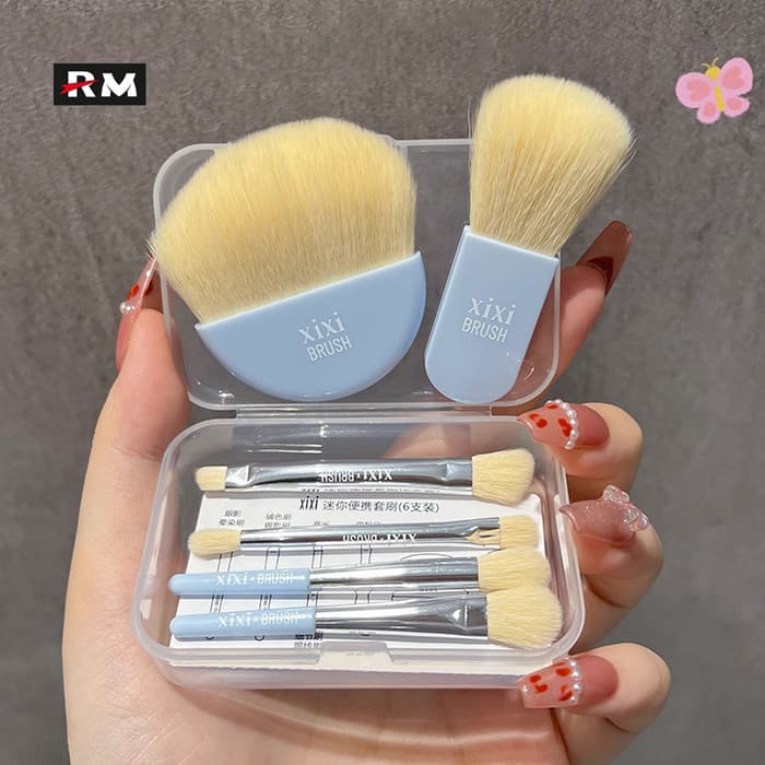 [Versão Atualizada] XIXI Mini Pincel De Maquiagem Conjunto De 6 Cerdas Macias De Lã Biônica Ferramentas De Beleza Portát