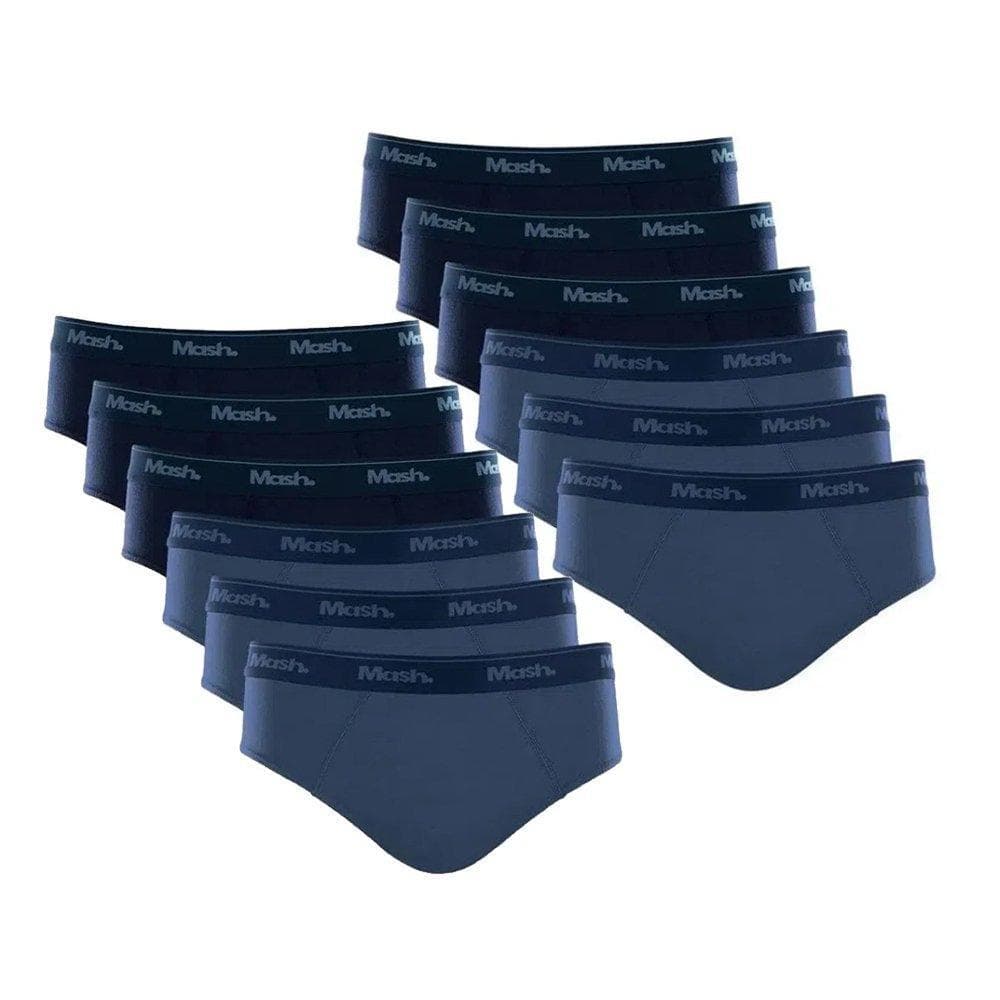 Kit 12 Cuecas Slip Algodão Mash Original - Azul - TAM G