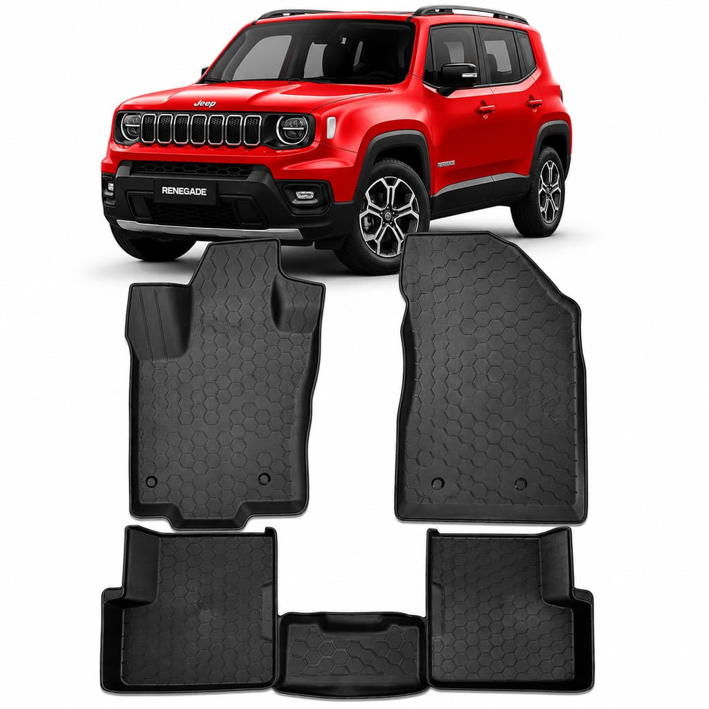 Jogo Tapete Tipo Bandeja Borda Alta TPE Emborrachado Jeep Renegade 2015 Em Diante 5 Peças