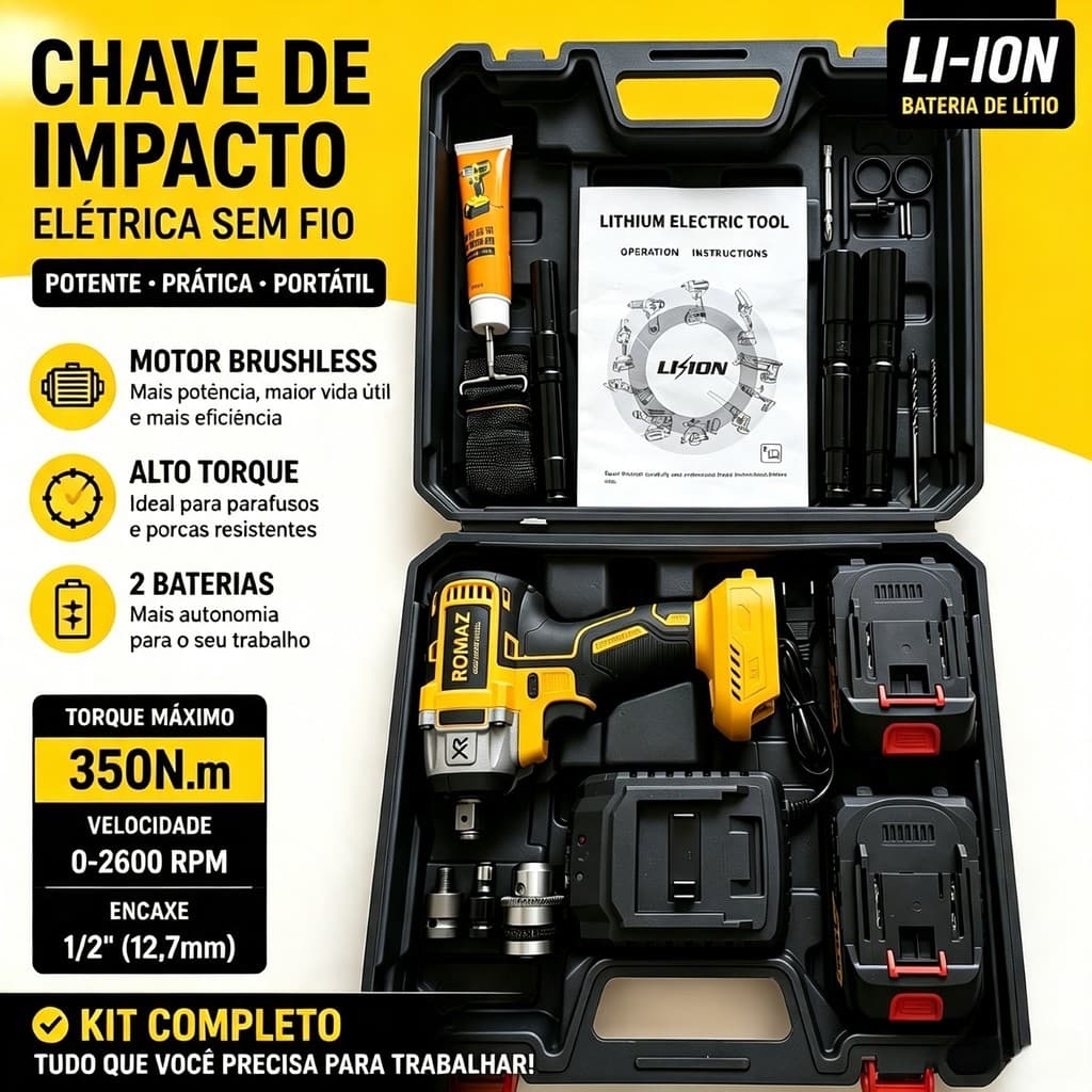Parafusadeira Furadeira de Impacto Com 2 Bateria Recarregável Sem Fio 48v Com Maleta Completo