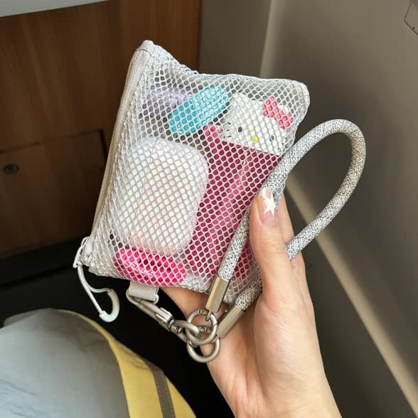 Bolsa cosmética portátil de malha com fone de ouvido com zíper Bolsa Armazenamento de grande capacidade Bolsa