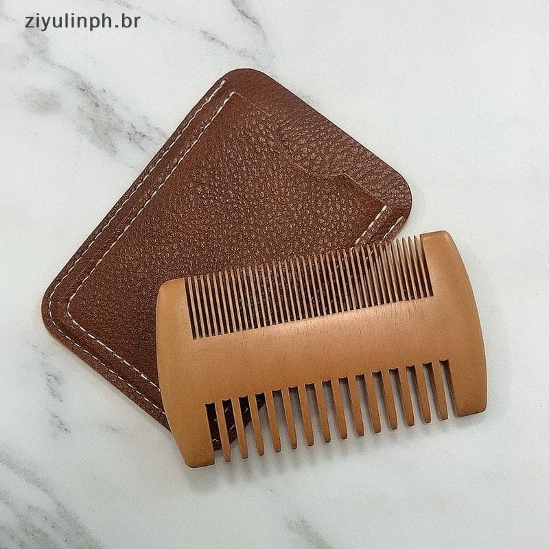 ziyulinph Escova De Cabelo De Madeira Natural , Pente De Barba Com Estojo De Couro PU Antiestático Para Bigode , Ferrame