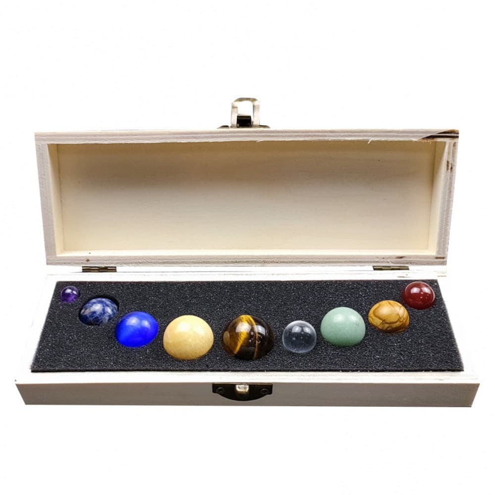 Hilimer 9pcs Esferas De Cristal Natural Os Nove Planetas Do Sistema Solar Espécimes De Pedras Preciosas Caixa De Coleção