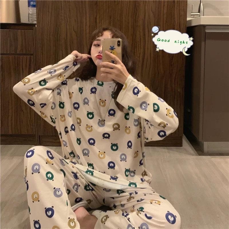Pijamas de manga comprida femininos primavera outono plus Size pijamas femininos verão versão coreana pode usar fora das