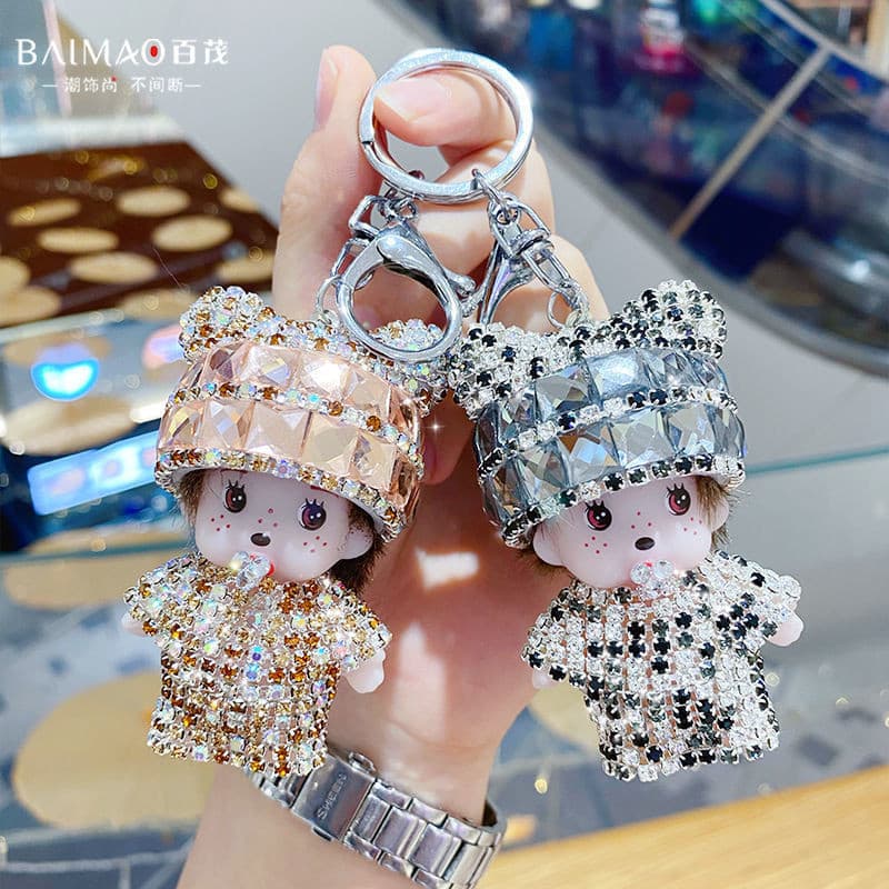 Monkiki cravejado de diamantes chaveiro influenciador dos desenhos animados casal meninas requintado bonito pingente vid