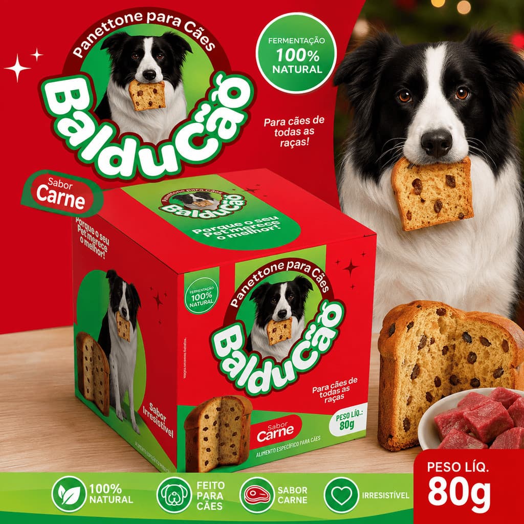 Panetone para Cães Balducão Sabor Carne 80g | Petisco Premium para Cachorros de Todas as Raças