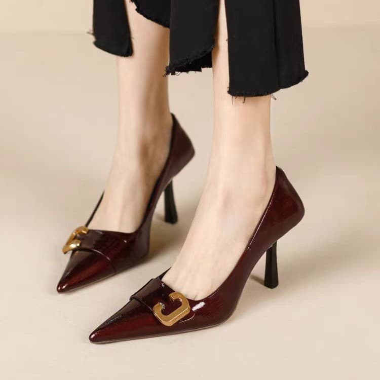 Sapatos elegantes de salto alto cor de vinho para mulheres, novidade primavera e outono 2026, estilo francês, modelo exc