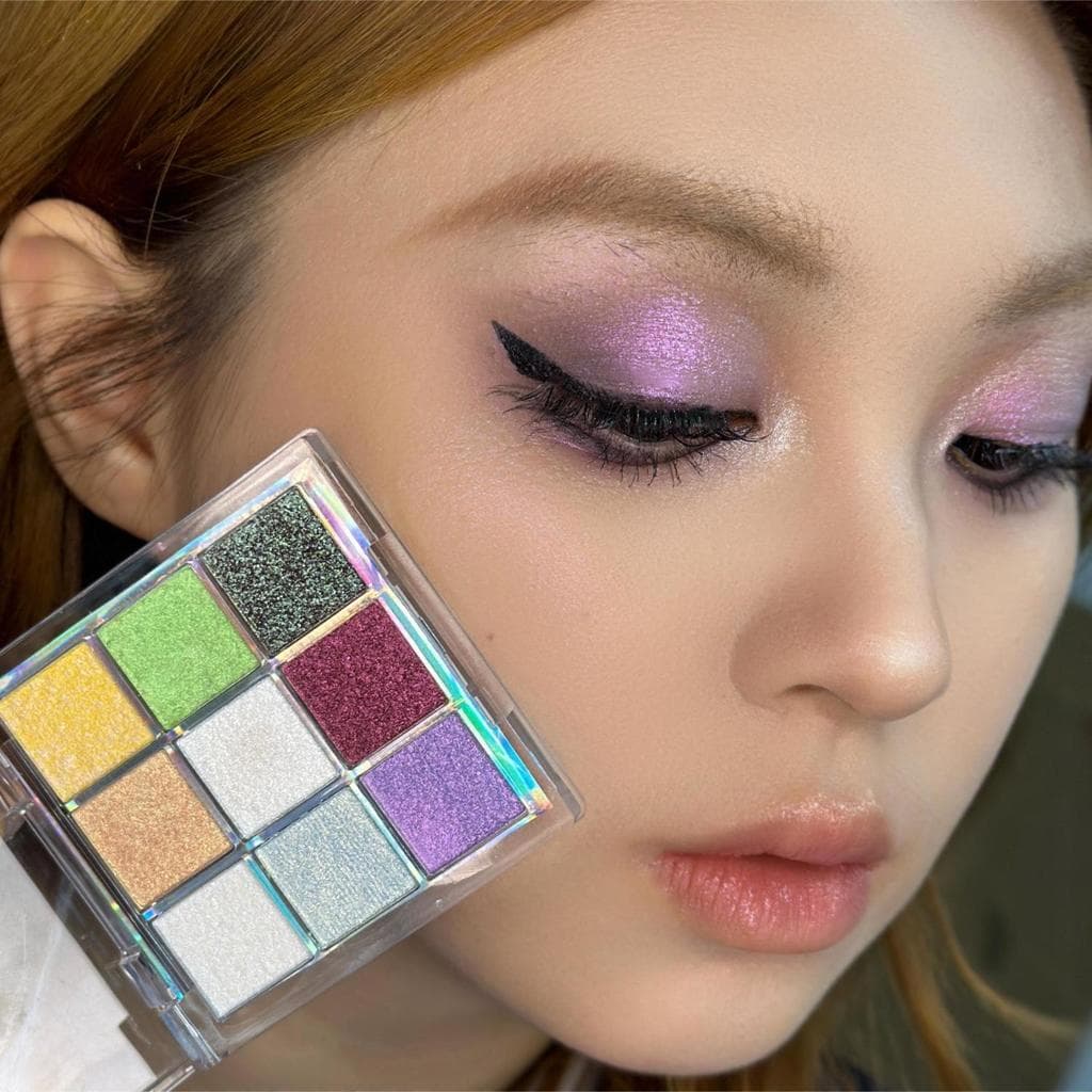 Paleta de sombras camaleão de nove cores/lantejoulas coloridas estroboscópicas/perolescente/paleta de maquiagem de sombr
