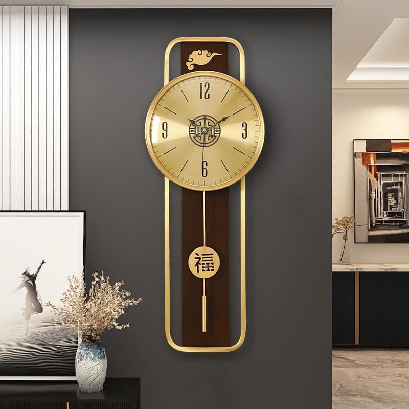 Novo estilo chinês relógio de parede sala estar casa madeira maciça luxo Vertical estilo chinês criativo mudo cobre reló