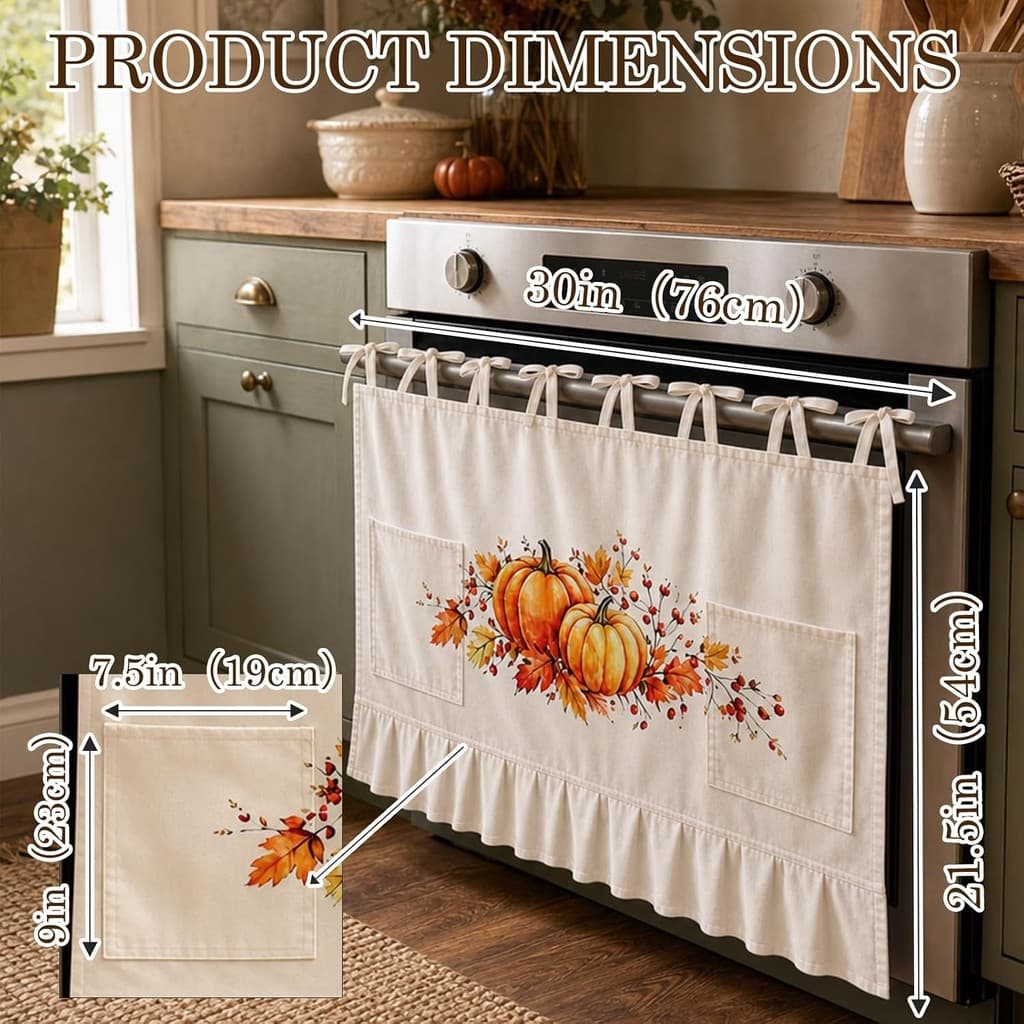 Cortina Curta Estilo Fazenda com Amarração e Padrão de Abóbora para Decoração de Armário de Cozinha, Forno e Fogão
