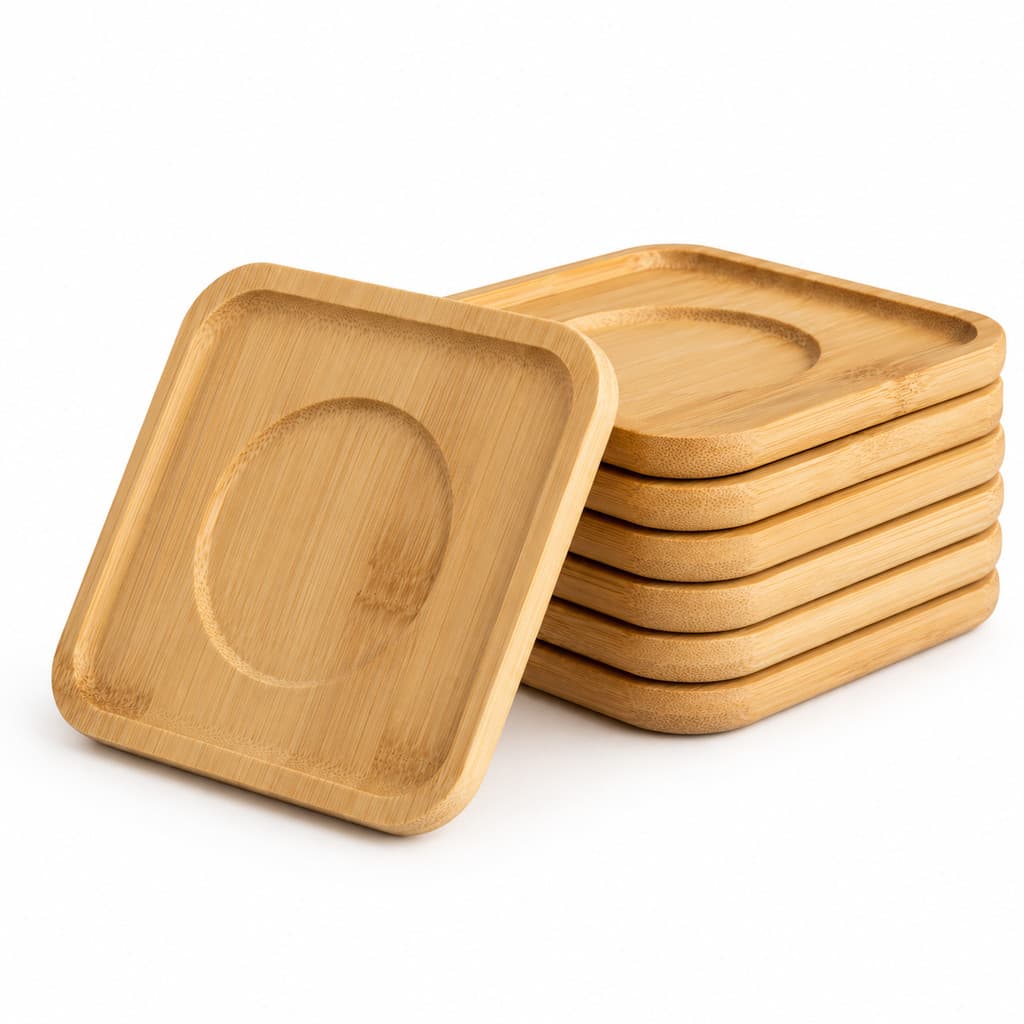 Suporte Copos Bambu 6 Peças Quadrado Cantos Arredondados Decoração Mesa Escritório Casa