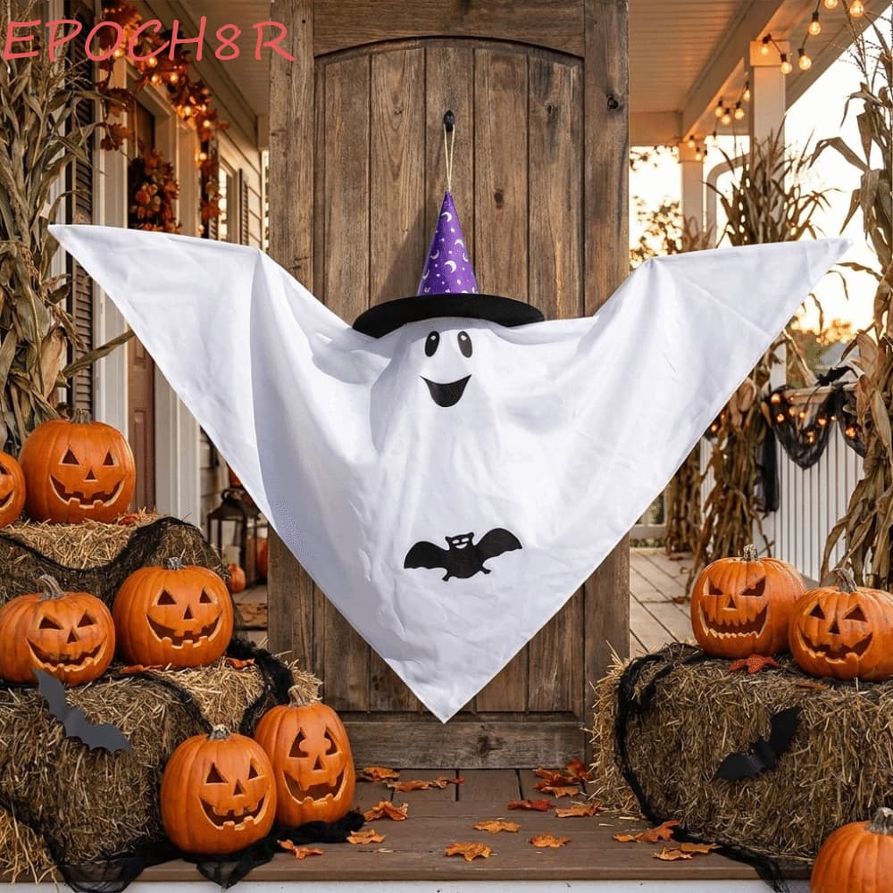 Pingente Fantasma De Chapéu De Bruxa EPOCH8R , Tecido Branco Estampa De Morcego Enfeite De Suspensão Iluminado De Hallow