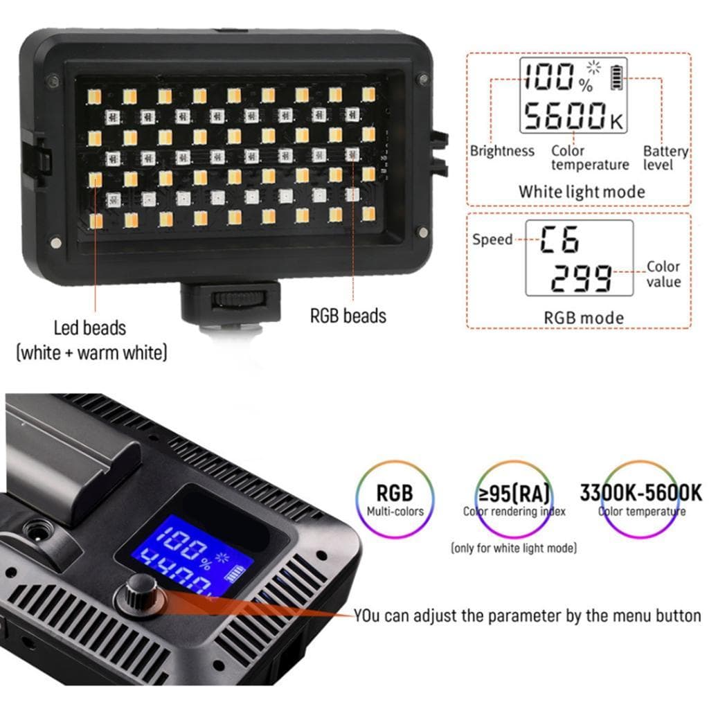 VILTROX RB10 RGB LED colorido luz de vídeo 2500-8500K temperatura de cor lâmpada regulável para fotografia