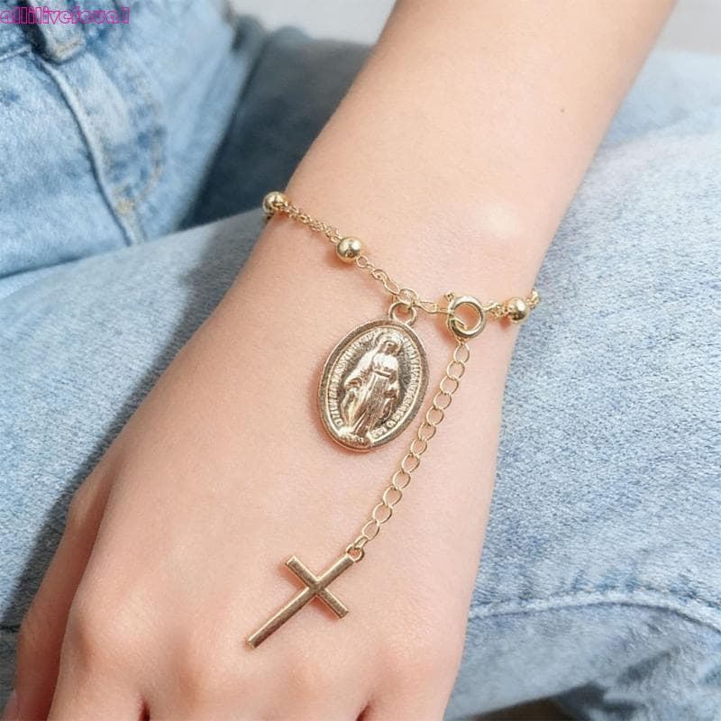 allilivefoua1 Pulseira De Contas De Joias Religiosas Com Pingente Virgem