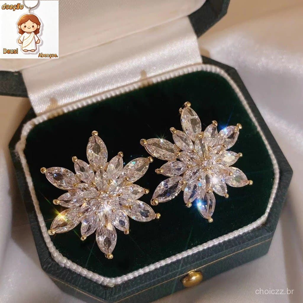 Brincos De Flor De Cristal Elegantes Joias De Zircônia Para Mulheres E Meninas