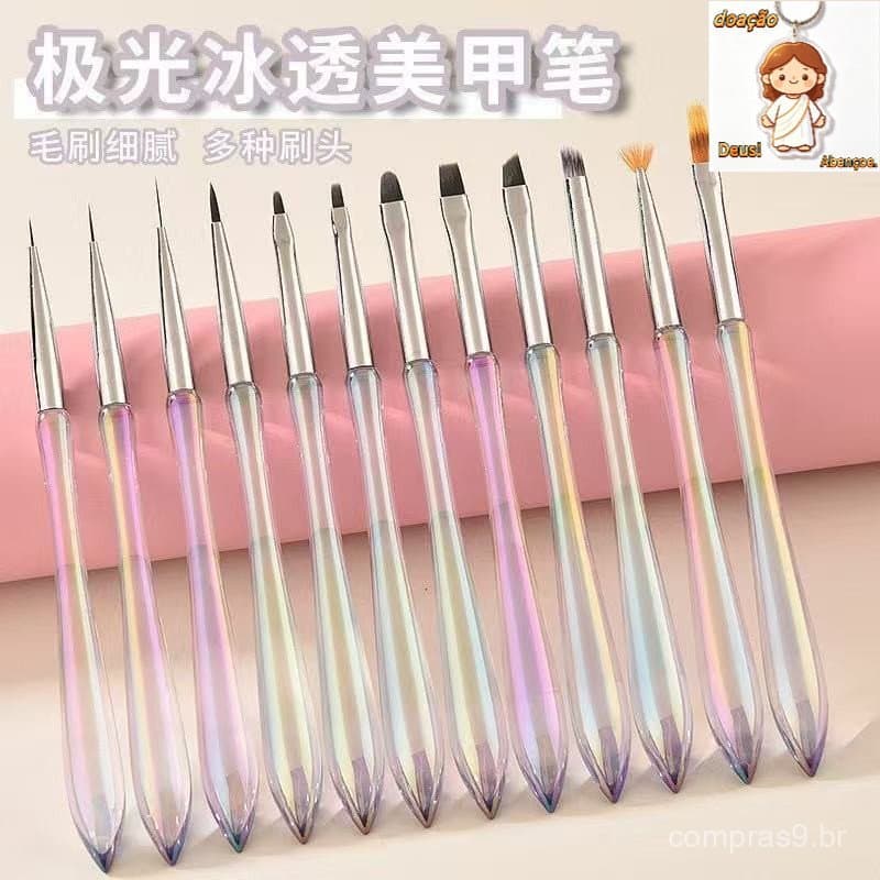 Pinceis kit 12 Colorido Para Nail Desing