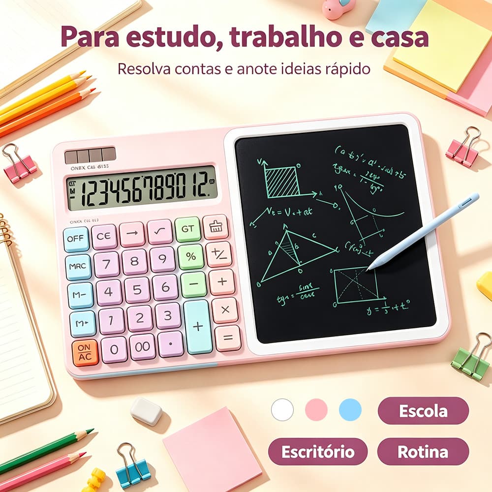✏️ Calculadora 2 Em 1 Com Lousa Mágica 12 Dígitos | Baixo Consumo Para Escola E Escritório Portátil