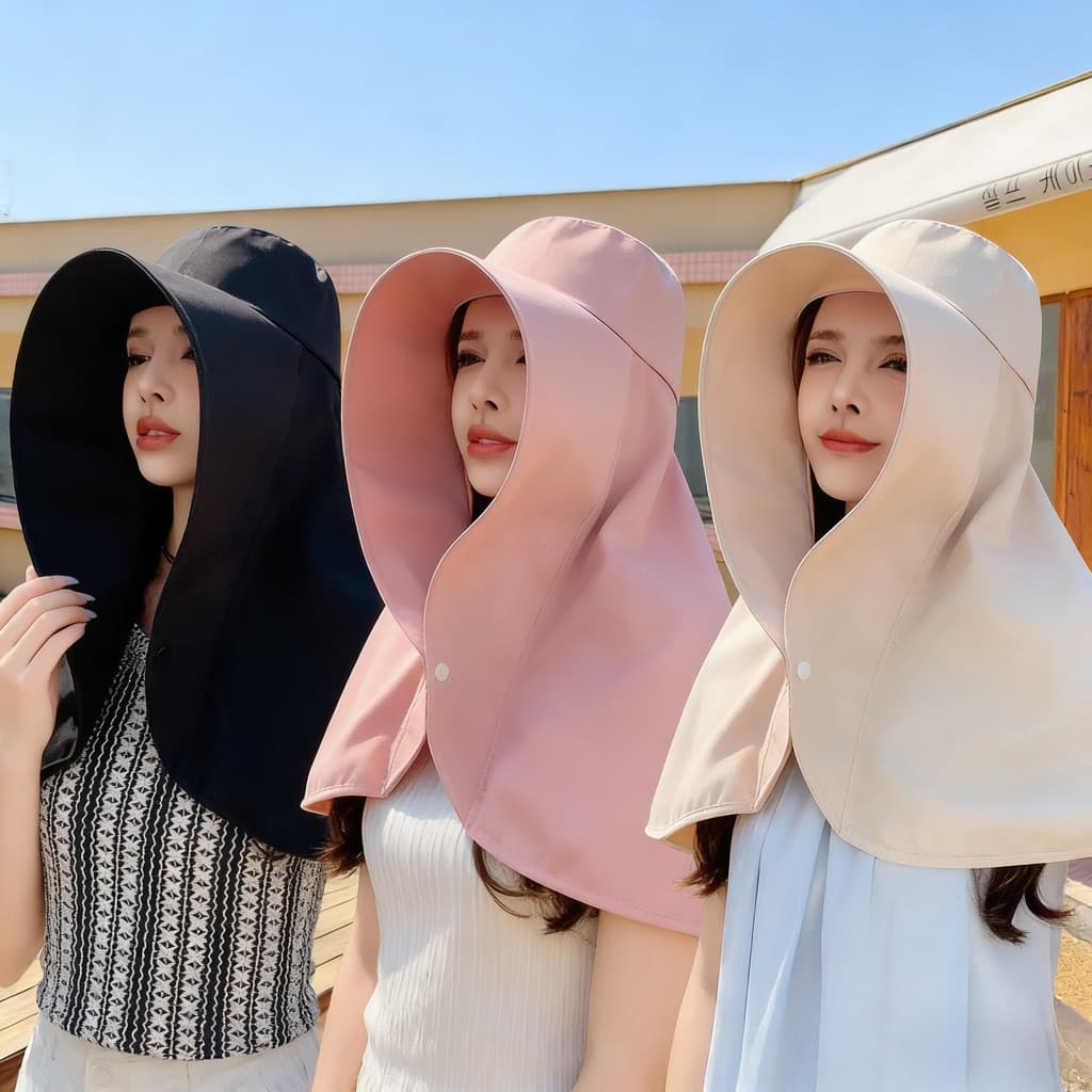 Chapéu de Sol de Aba Larga para o Verão com Proteção UV e para o Pescoço, Adequado para Viagens ao Ar Livre