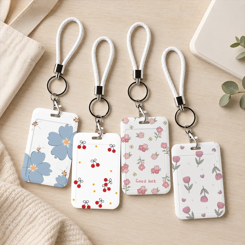 Porta Cartão Estampa Flores Feminino Cordão Removível Chaveiro Crachá Acesso Transporte Refeitório