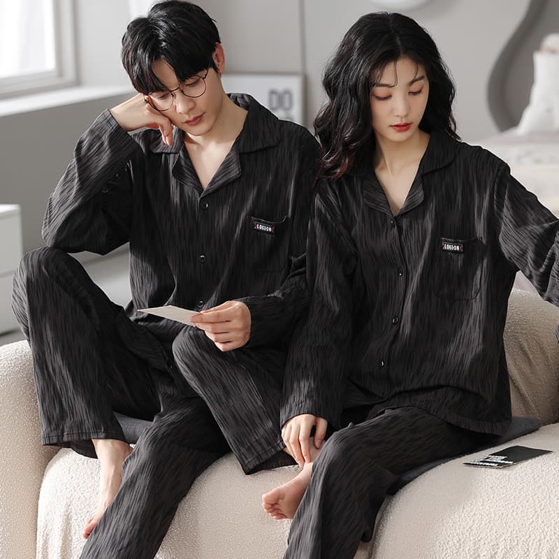 Casal pijamas primavera outono manga comprida calças de manga comprida Cardigan pijamas feminino algodão masculino High-